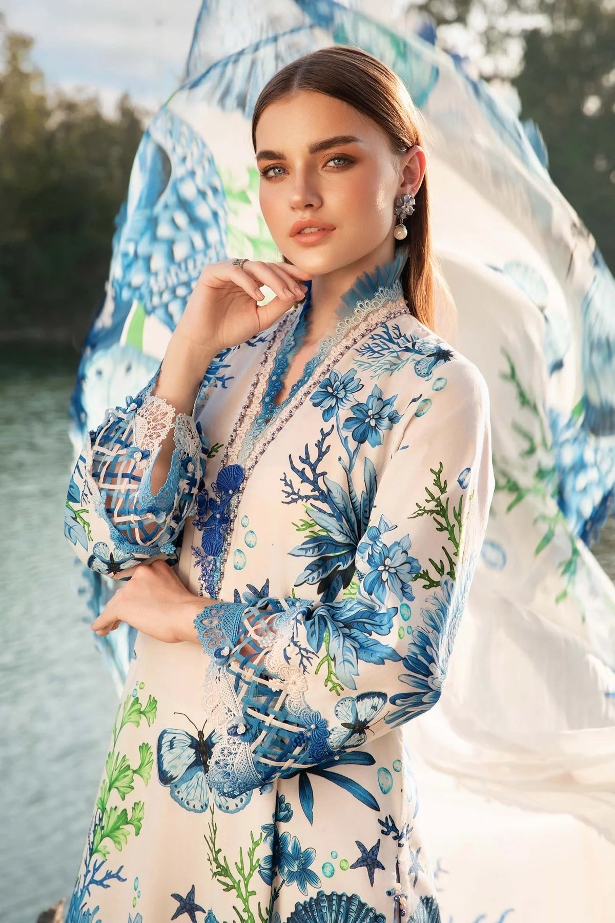 Digital Lawn 3-Piece Print Set with Bana Dora Voile Dupatta