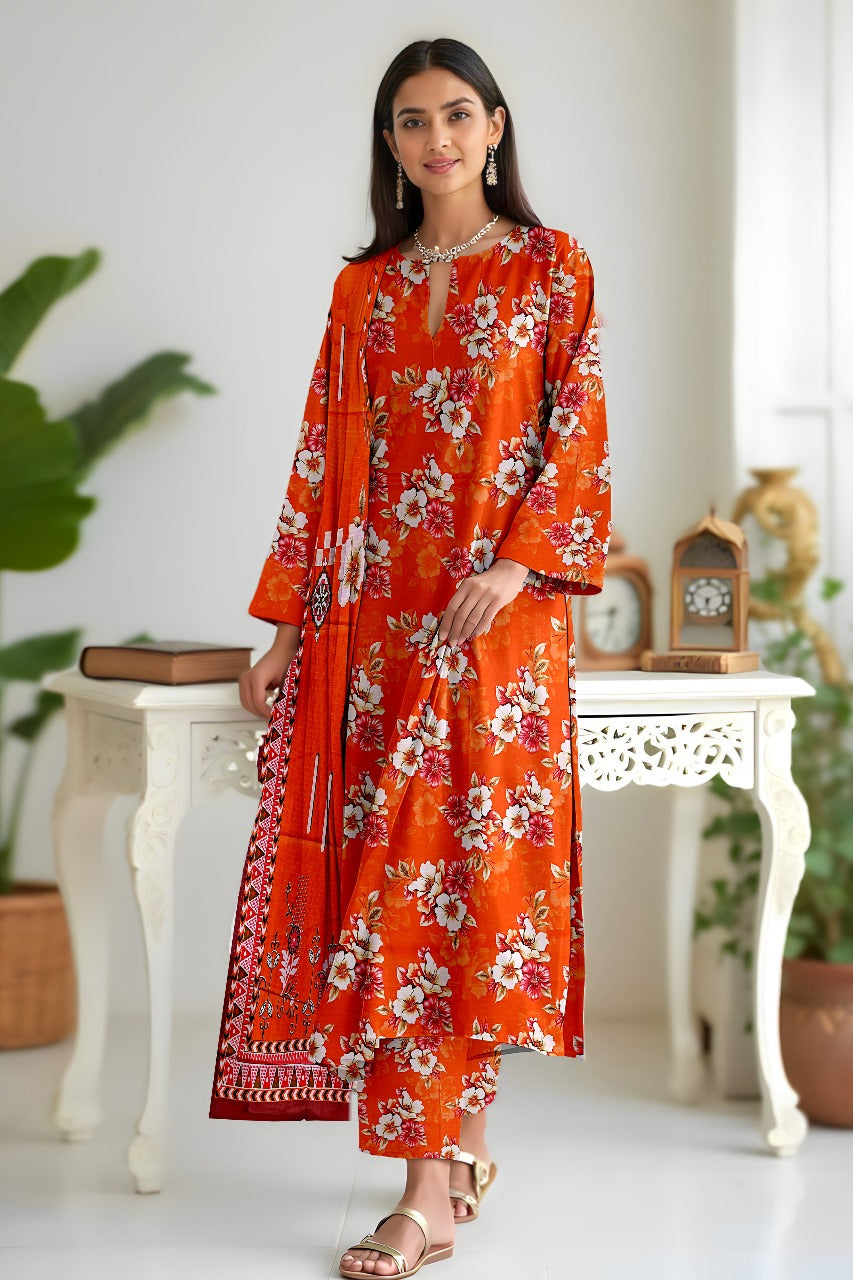 Premium Digital Printed Viscose Bana Dora 3-Piece Suit