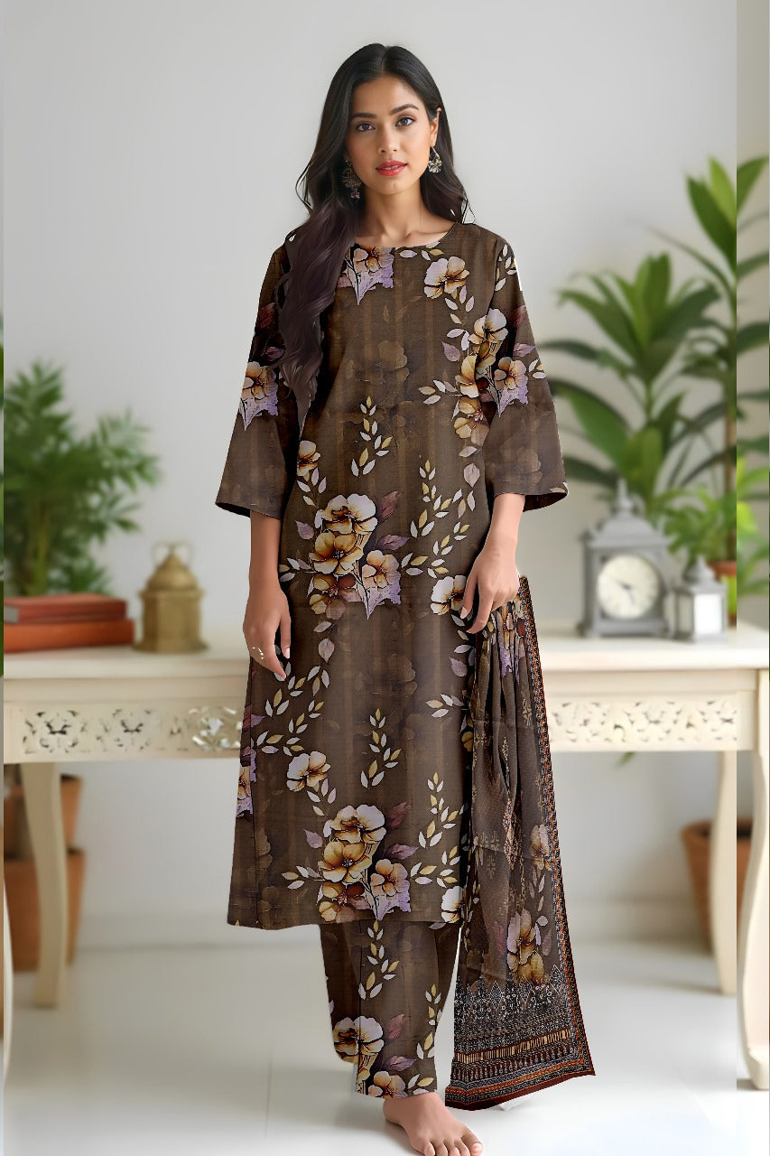 Premium Digital Printed Viscose Bana Dora 3-Piece Suit