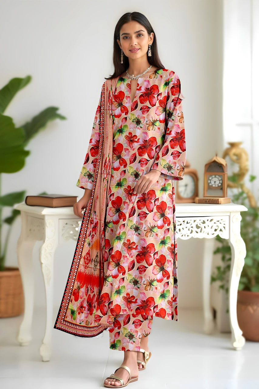 Premium Digital Printed Viscose Bana Dora 3-Piece Suit