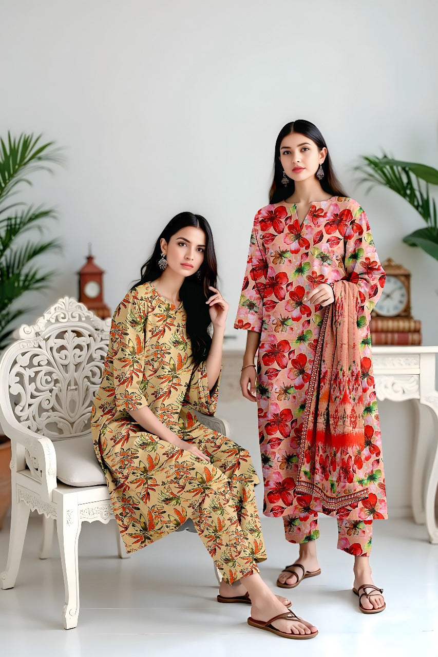 Premium Digital Printed Viscose Bana Dora 3-Piece Suit
