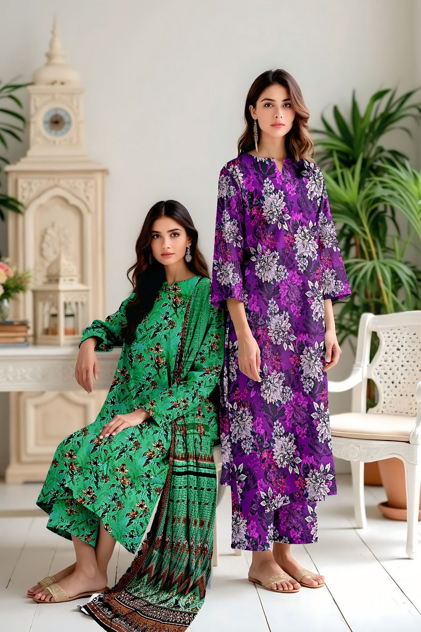 Premium Digital Printed Viscose Bana Dora 3-Piece Suit