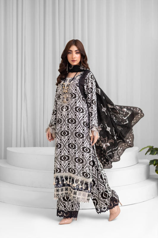 AY5 - Ladies Linen 3PC – Digital Print, Embroidery & Patch Work