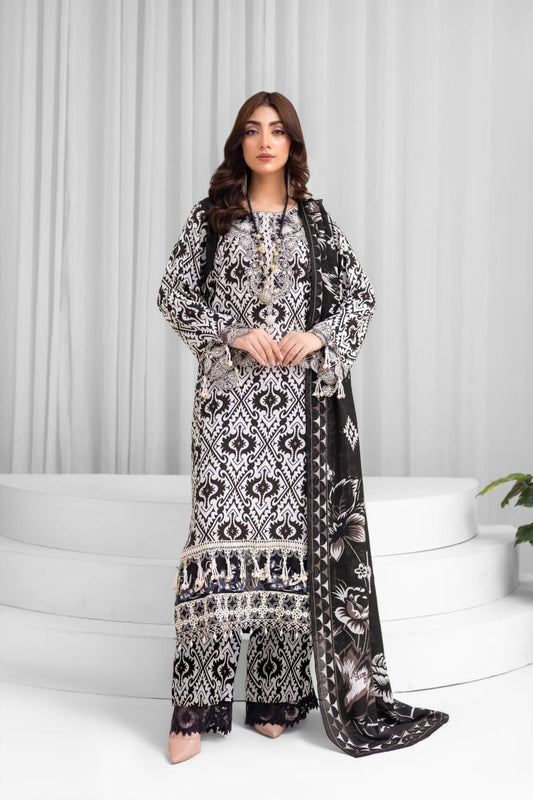 AY5 - Ladies Linen 3PC – Digital Print, Embroidery & Patch Work