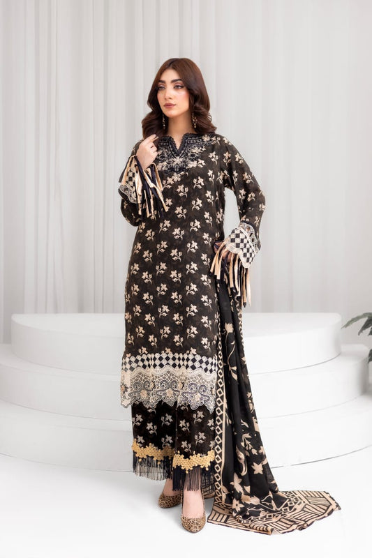 AY1 - Ladies Linen 3PC – Digital Print, Embroidery & Patch Work