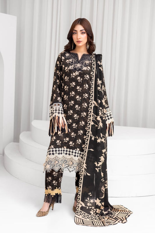 AY1 - Ladies Linen 3PC – Digital Print, Embroidery & Patch Work