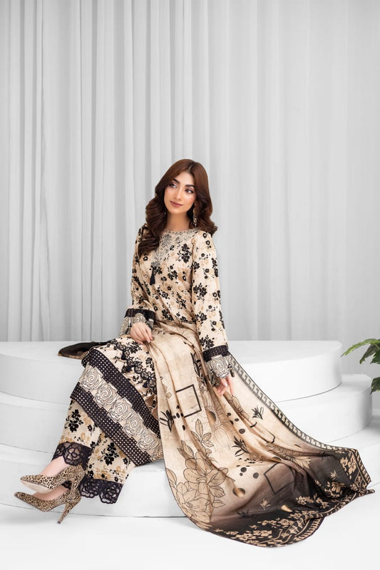 AY4 - Ladies Linen 3PC – Digital Print, Embroidery & Patch Work