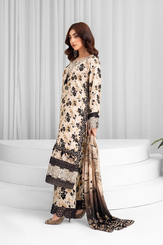 AY4 - Ladies Linen 3PC – Digital Print, Embroidery & Patch Work