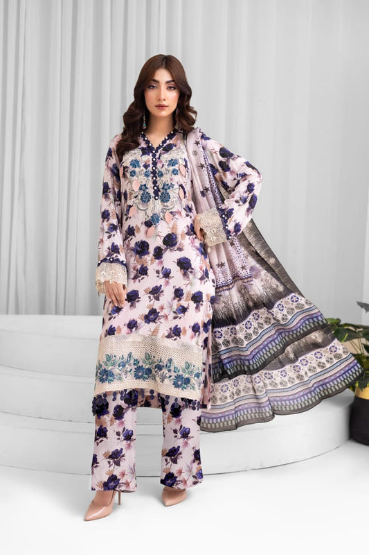 AY3 - Ladies Linen 3PC – Digital Print, Embroidery & Patch Work