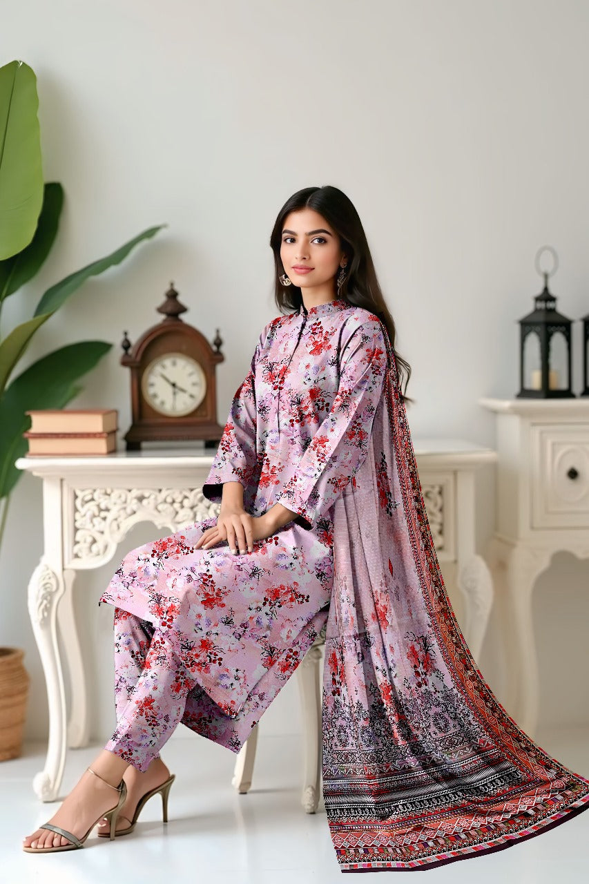 Premium Digital Printed Viscose Bana Dora 3-Piece Suit
