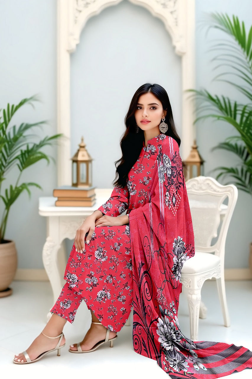 Premium Digital Printed Viscose Bana Dora 3-Piece Suit