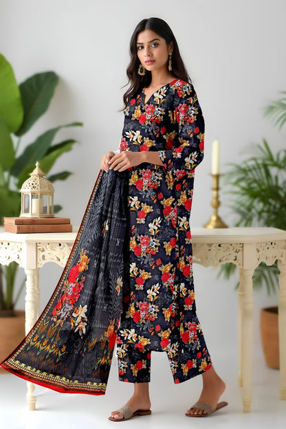 Premium Digital Printed Viscose Bana Dora 3-Piece Suit