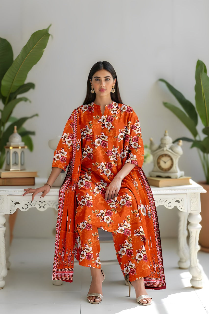 Premium Digital Printed Viscose Bana Dora 3-Piece Suit