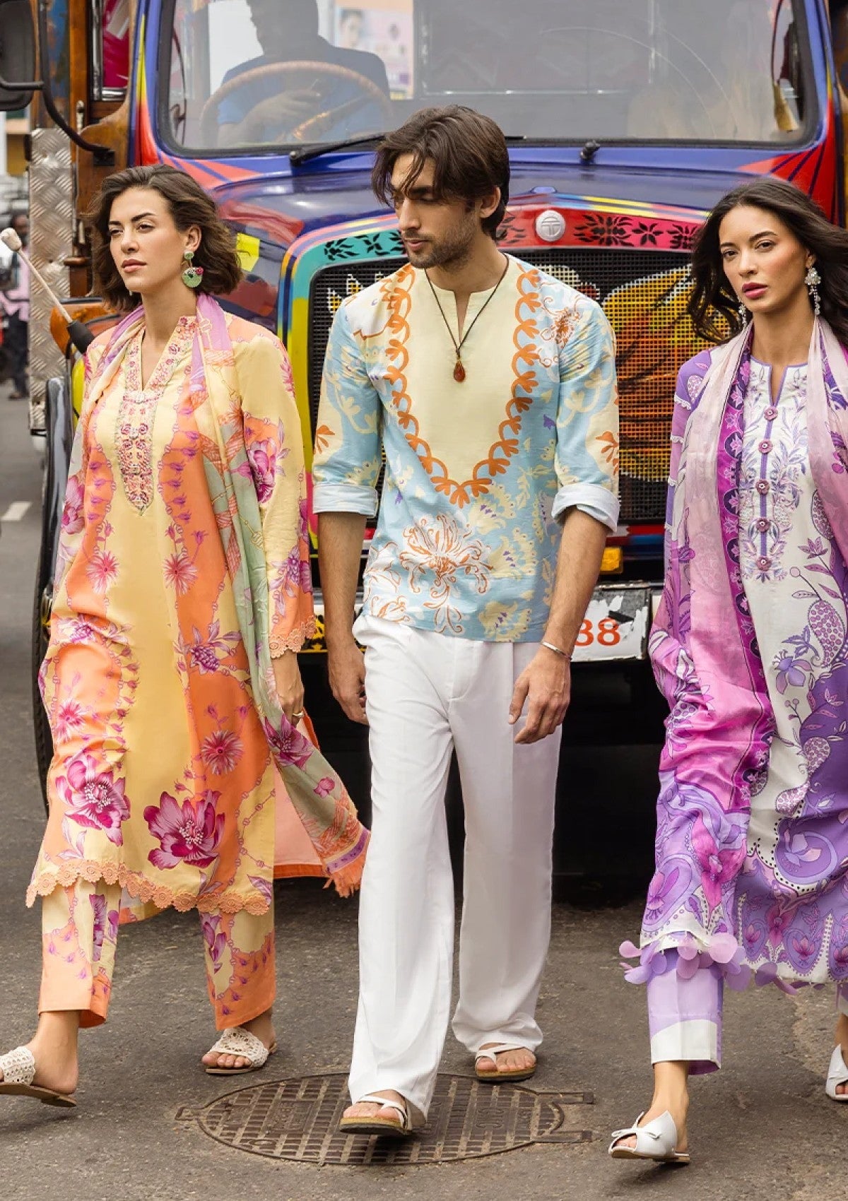 Digital Print Lawn 3-Piece Set – Bana Dora Voile Dupatta